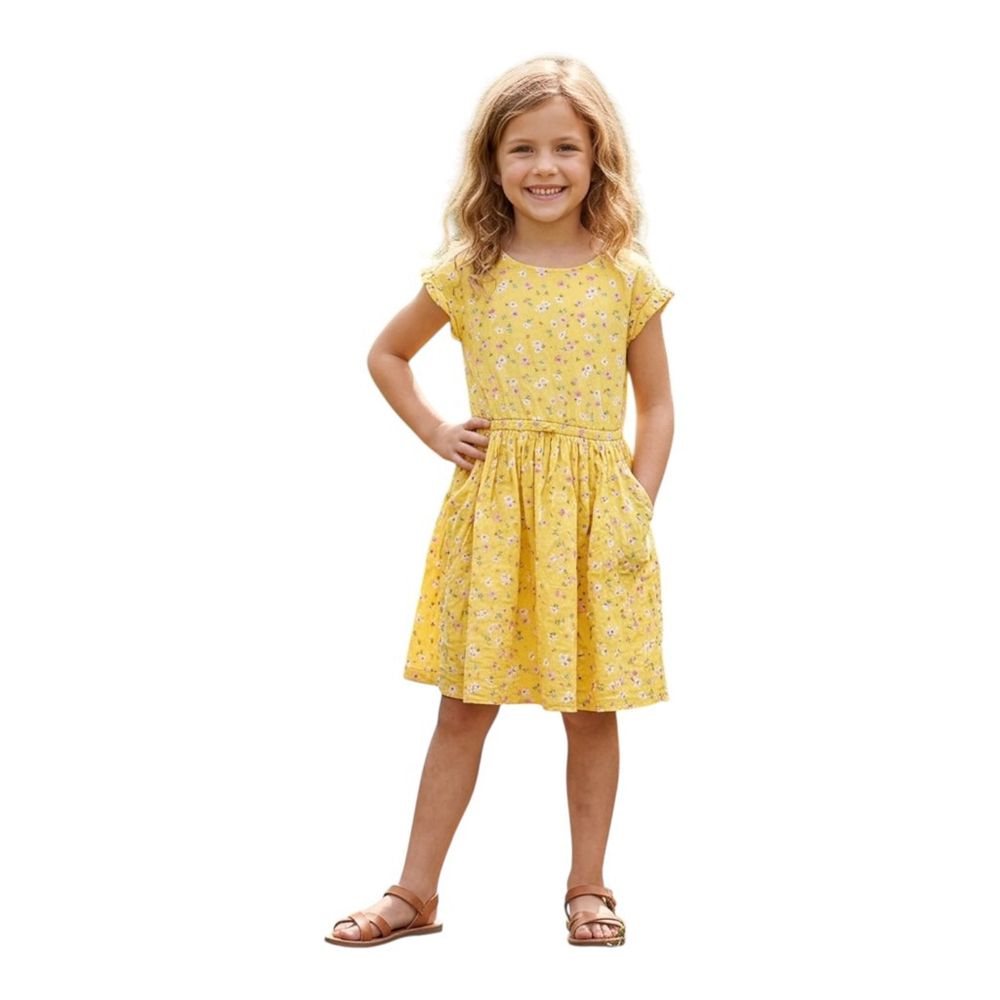 H&M Girls Yellow Floral Pocket Dress Size 7–8Y (128) Spring Summer